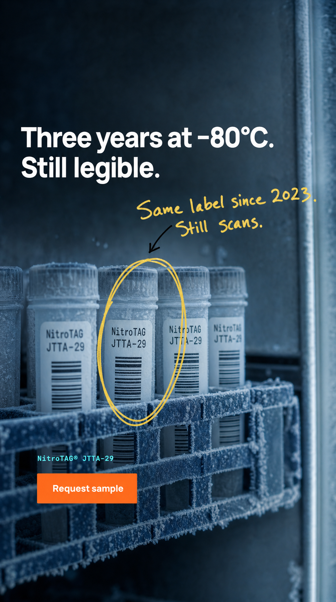 Three years at -80C, handwriting annotation